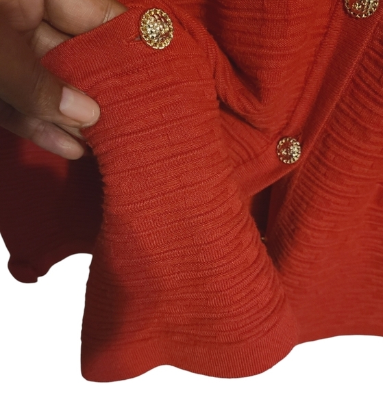 Karl Lagerfeld | Women's Classic Red Button-Down Cardigan Sweater (Size XL) - Picture 10 of 13